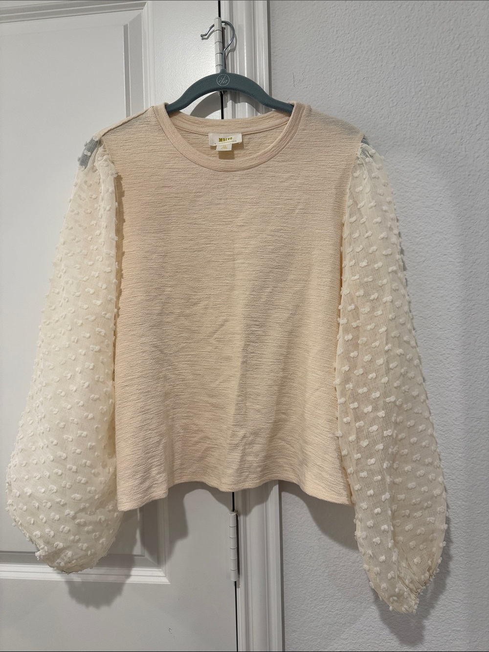 Maeve Cream Puff-Sleeve Textured Knit Top